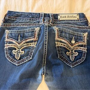 Rock Revival Dark Blue Boot Cut Jeans with Embellishments
